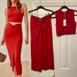 NWT Reformation Rylan tomato red midi skirt & sleeveless top matching set sz S